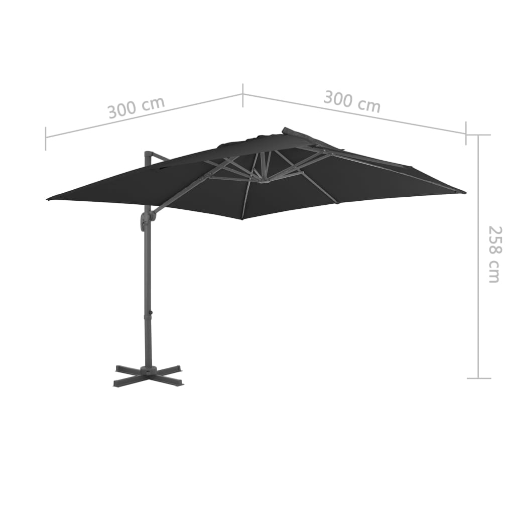 vidaXL Riippuva aurinkovarjo alumiinipylväällä 300x300 cm antrasiitti