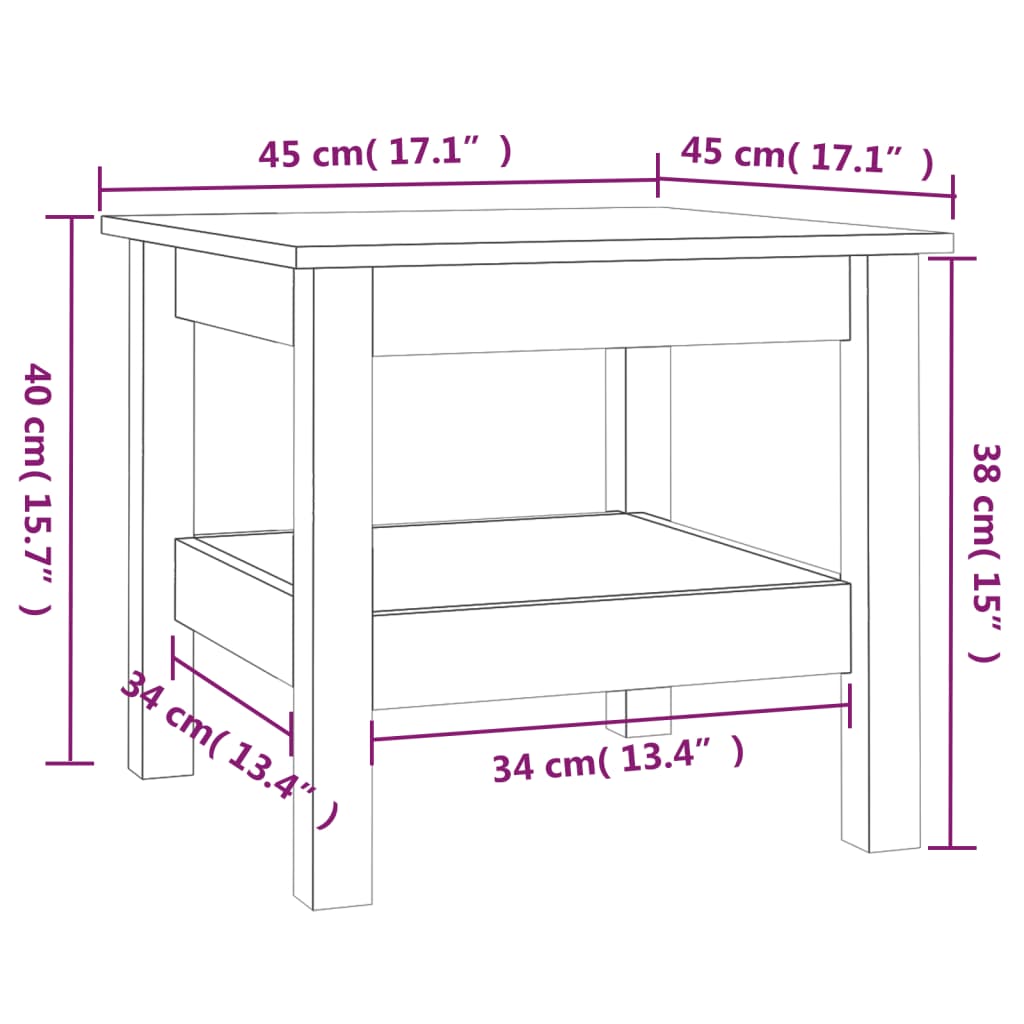 vidaXL Sohvapöytä harmaa 45x45x40 cm täysi mänty