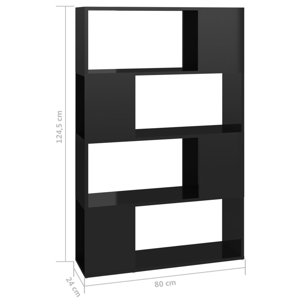vidaXL Kirjahylly/tilanjakaja korkeakiilto musta 80x24x124,5 cm
