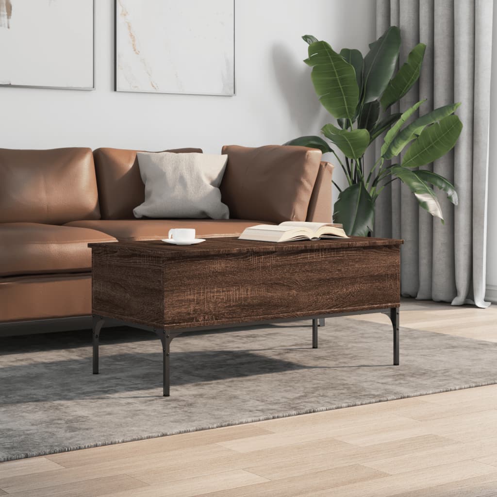 vidaXL Sohvapöytä ruskea tammi 100x50x45 cm tekninen puu ja metalli