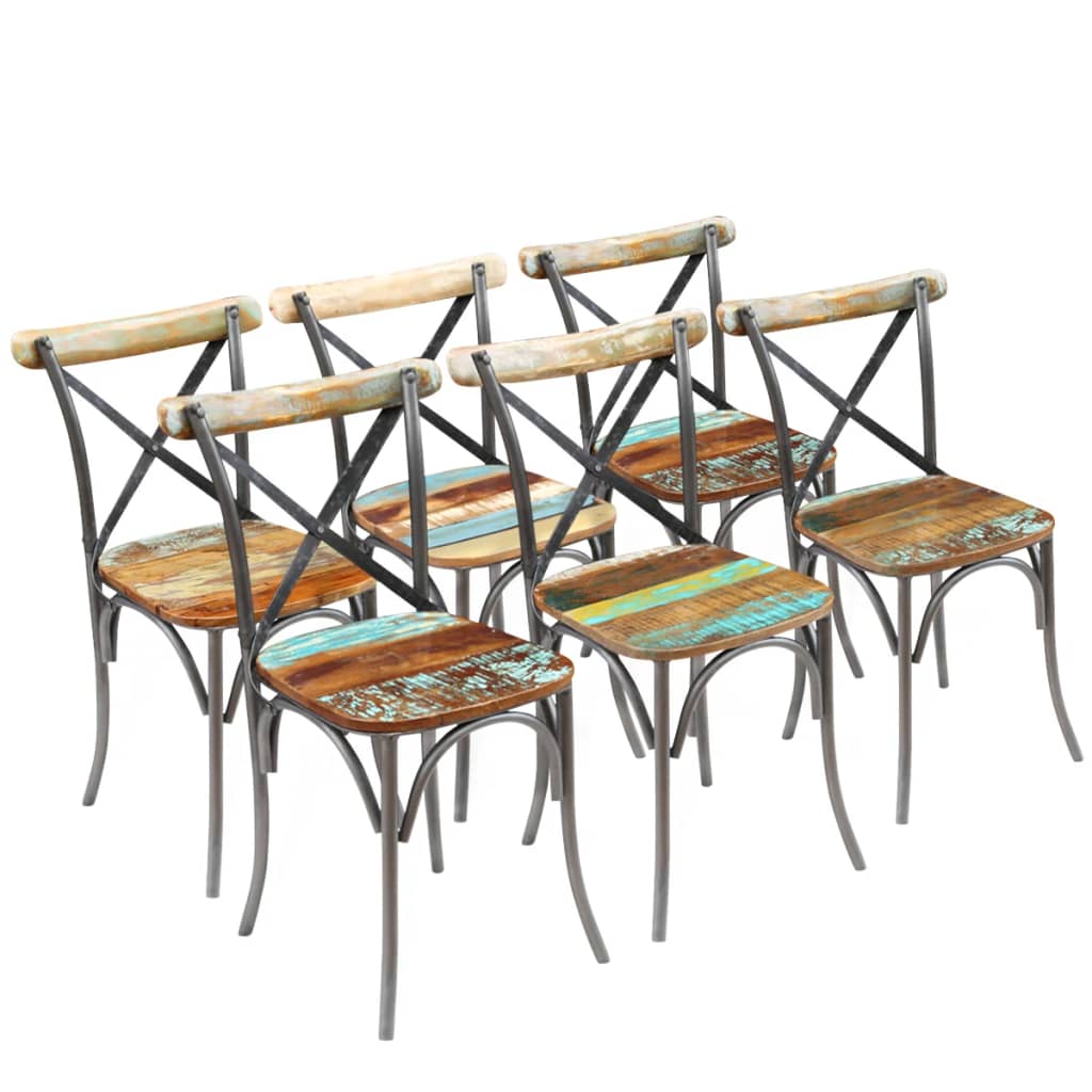 vidaXL Ruokapöydän tuolit 6 kpl täysi uusiokäytetty puu