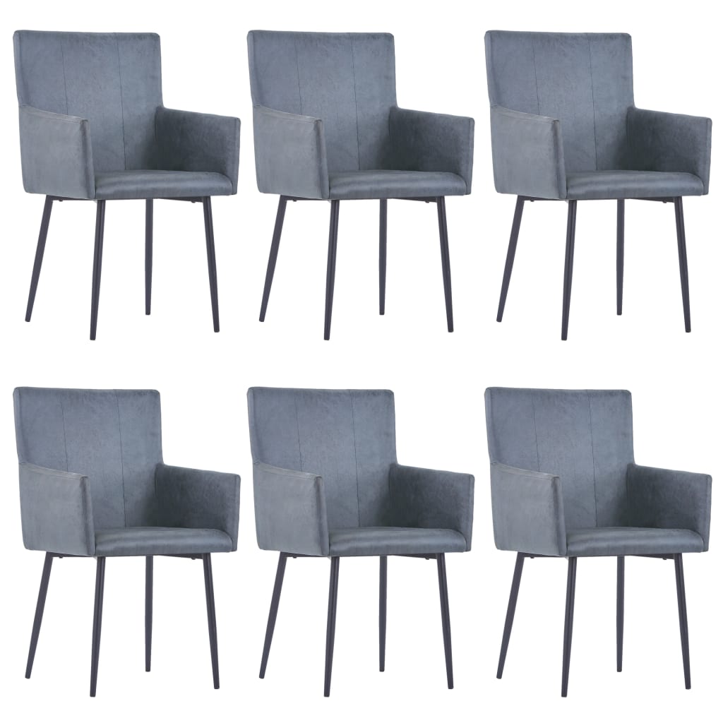 vidaXL Ruokapöydän tuolit käsinojilla 6 kpl harmaa keinomokkanahka