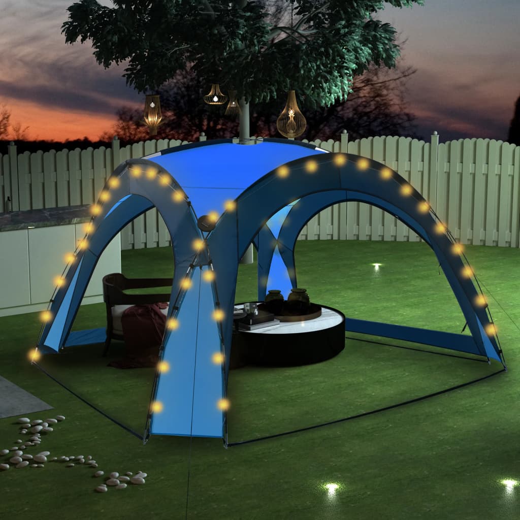 vidaXL Juhlateltta LED-valoilla ja 4 sivuseinää 3,6x3,6x2,3 m sininen