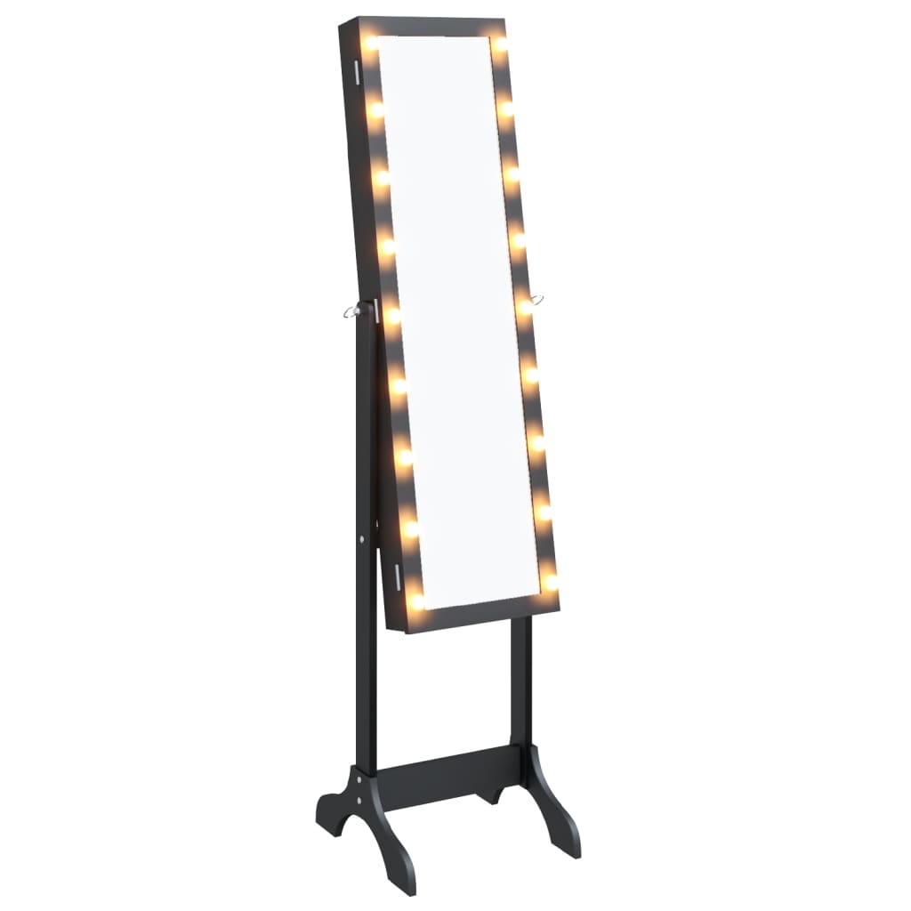 vidaXL Vapaasti seisova peili LED-valoilla musta 34x37x146 cm