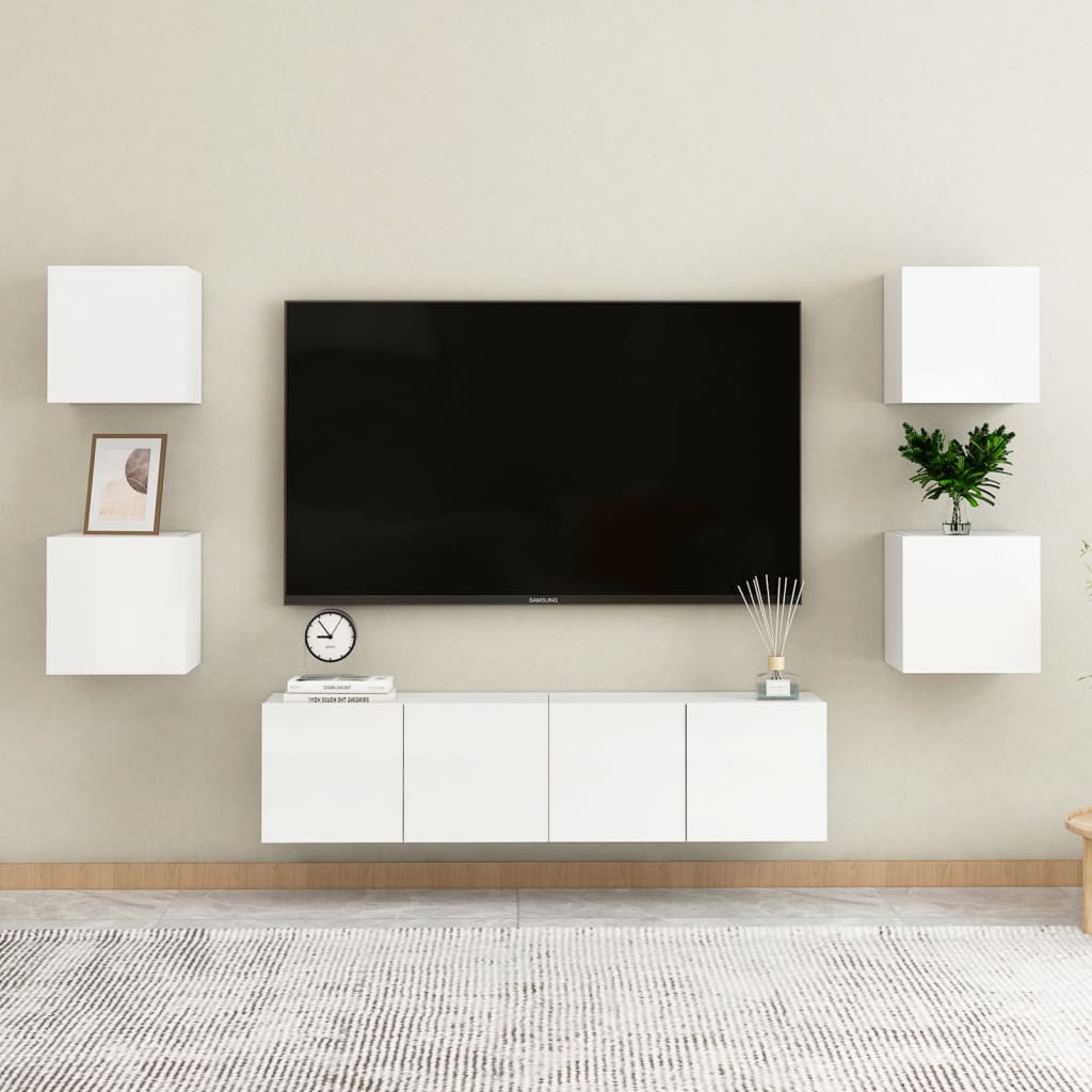 vidaXL Seinäkiinnitettävät TV-tasot 2kpl kork.kiilto valk 30,5x30x30cm