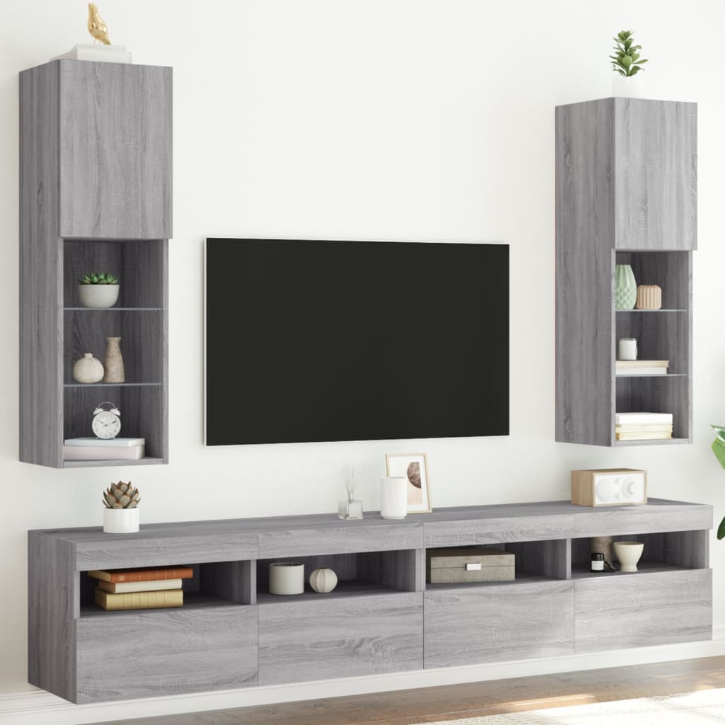 vidaXL TV-kaapit LED-valoilla 2 kpl harmaa Sonoma 30,5x30x102 cm