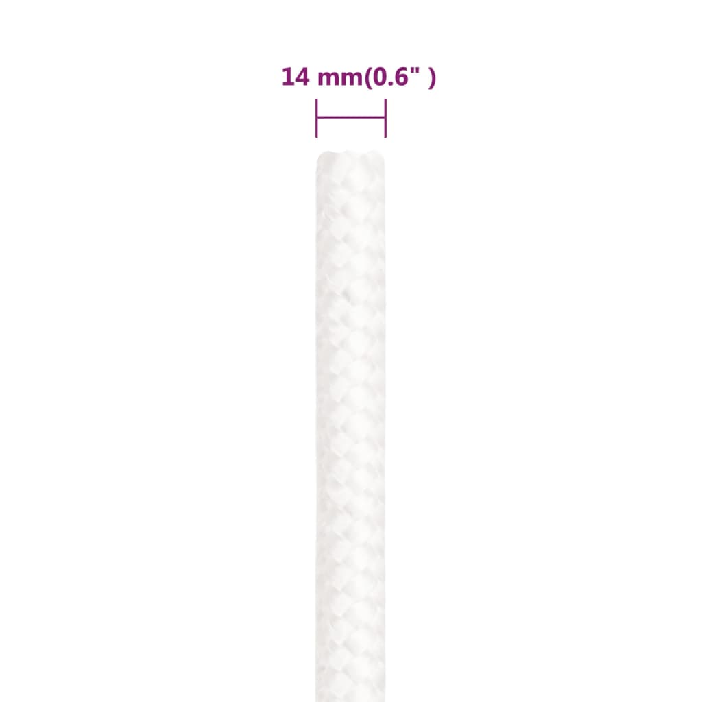 vidaXL Veneköysi täysvalkoinen 14 mm 50 m polypropeeni