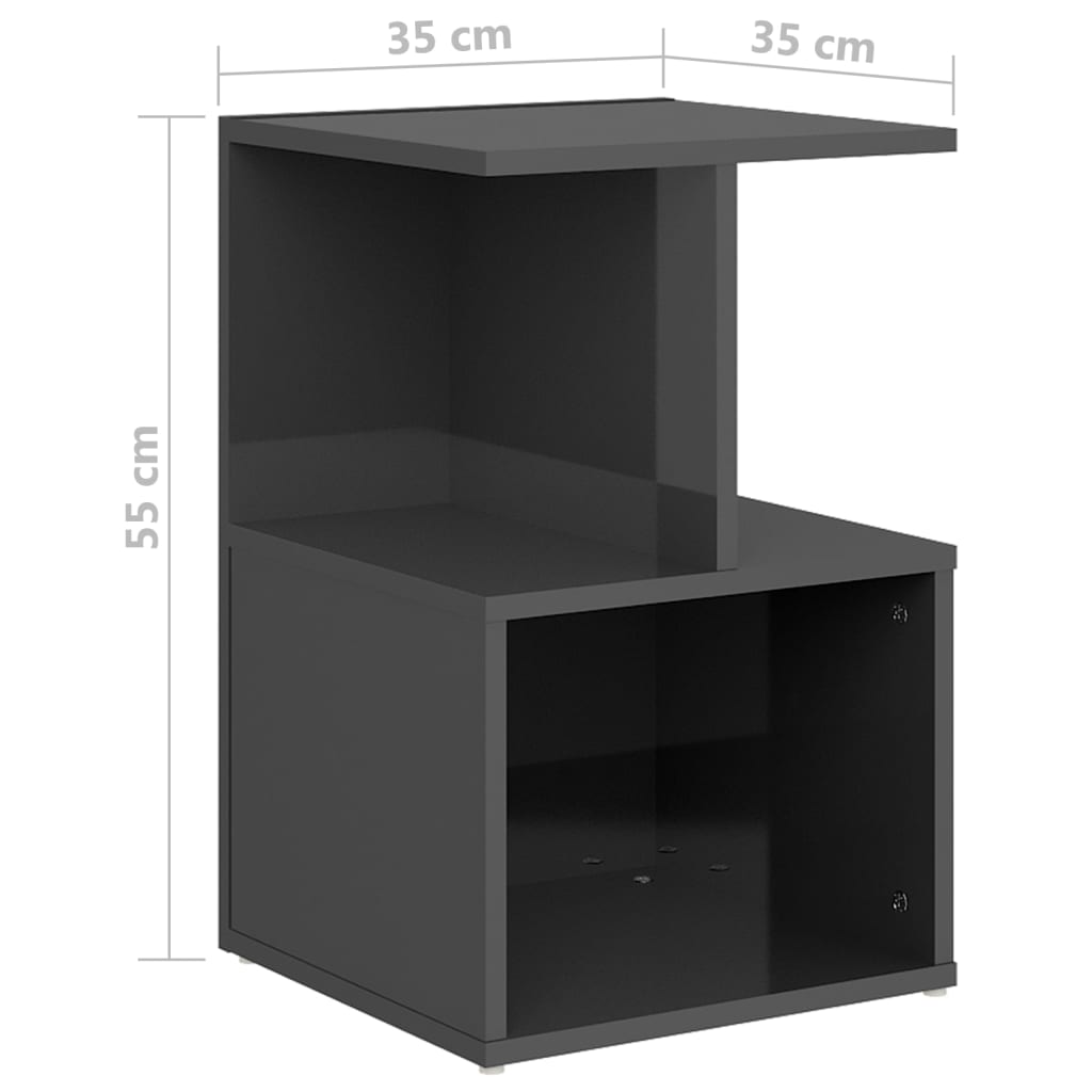 vidaXL Yöpöytä korkeakiilto harmaa 35x35x55 cm lastulevy