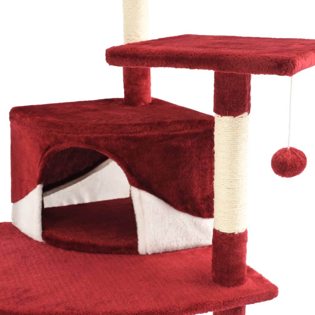 vidaXL Kissan kiipeilypuu sisal-pylväillä 203 cm punainen ja valkoinen