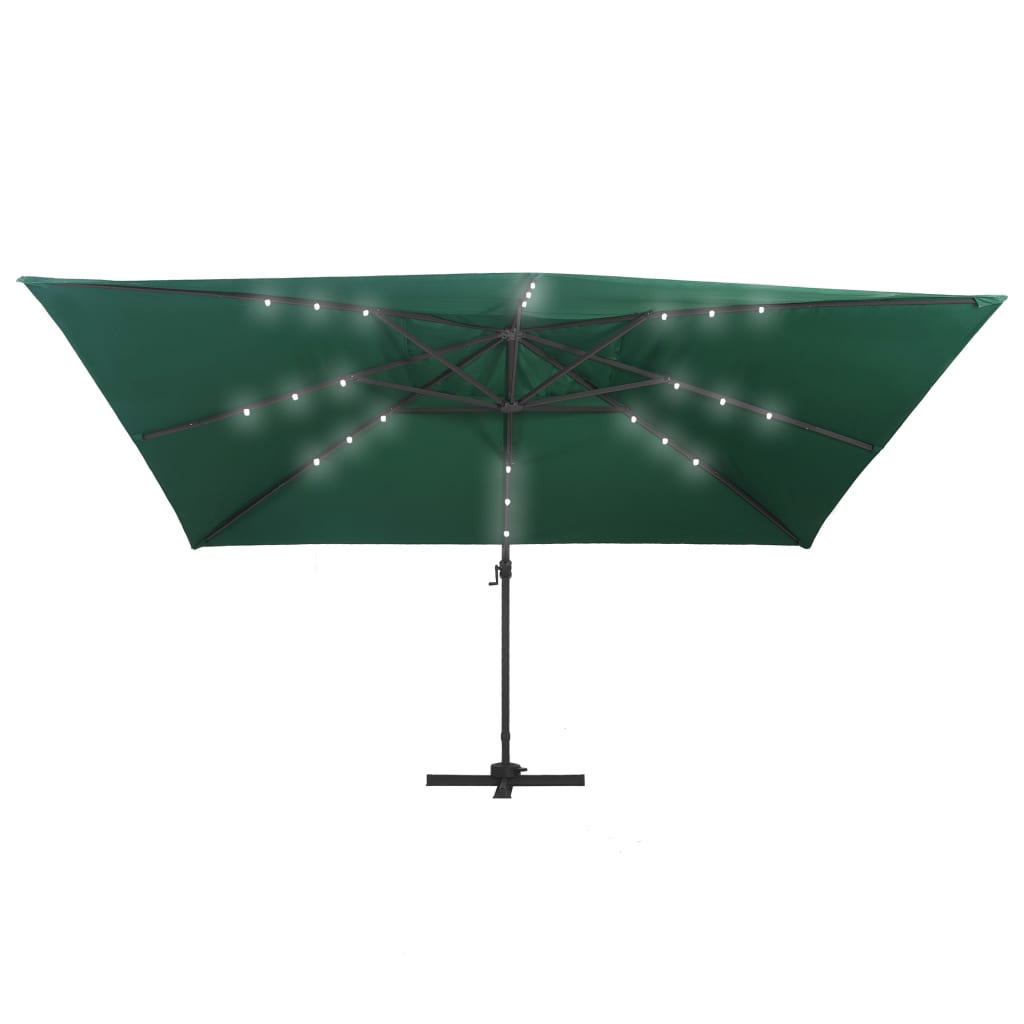 vidaXL Aurinkovarjo LED-valoilla alumiinipylväällä 400x300 cm vihreä