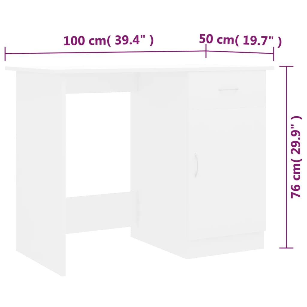vidaXL Työpöytä valkoinen 100x50x76 cm lastulevy