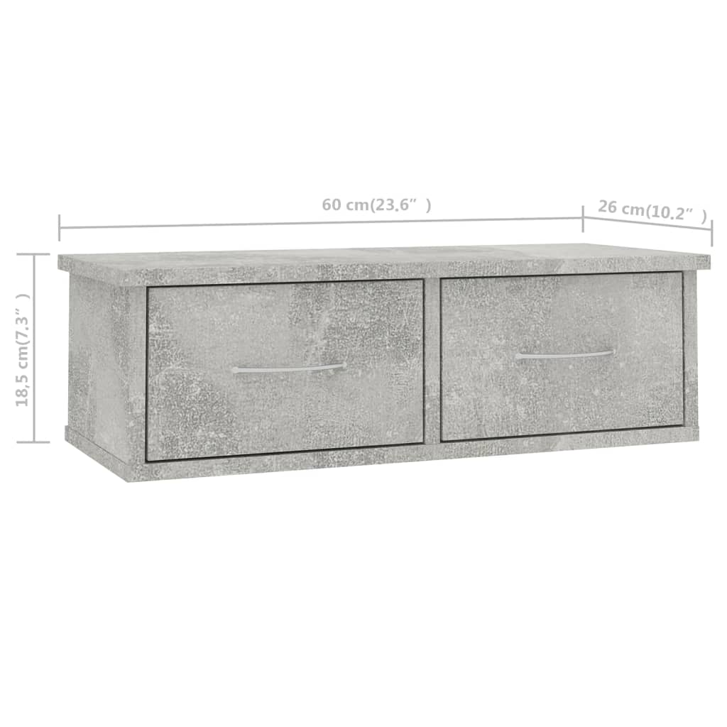 vidaXL Seinälaatikkohylly betoninharmaa 60x26x18,5 cm lastulevy