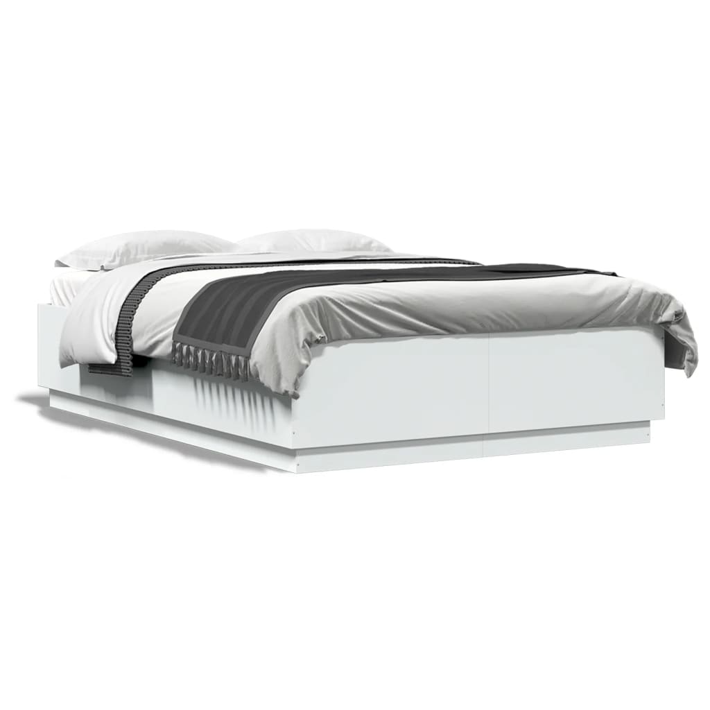 vidaXL Sängynrunko LED-valoilla valkoinen 120x200 cm tekninen puu