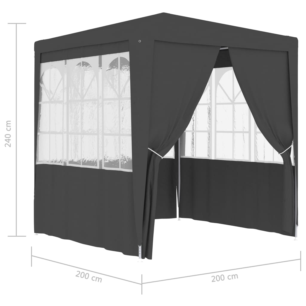 vidaXL Ammattilaisten juhlateltta sivuseinillä 2x2m antrasiitti 90g/m²
