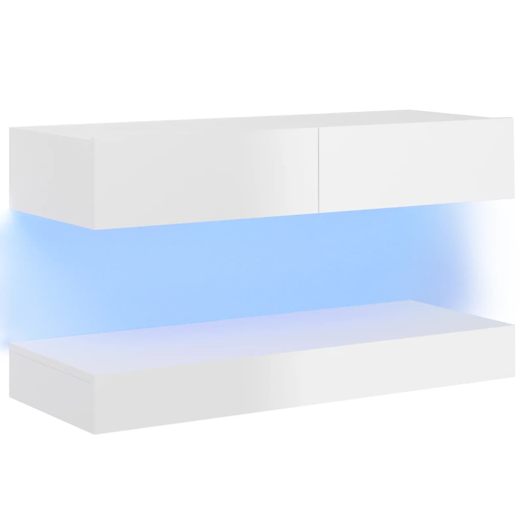 vidaXL TV-taso LED-valoilla korkeakiilto valkoinen 90x35 cm