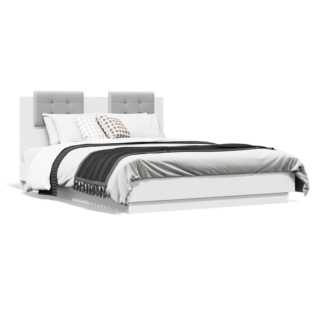 vidaXL Sängynrunko päädyllä ja LED-valoilla valkoinen 120x190 cm