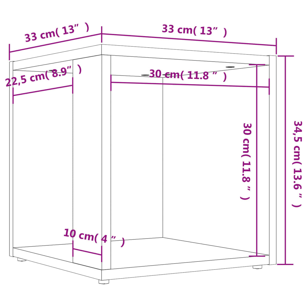 vidaXL Sivupöytä betoninharmaa 33x33x34,5 cm lastulevy