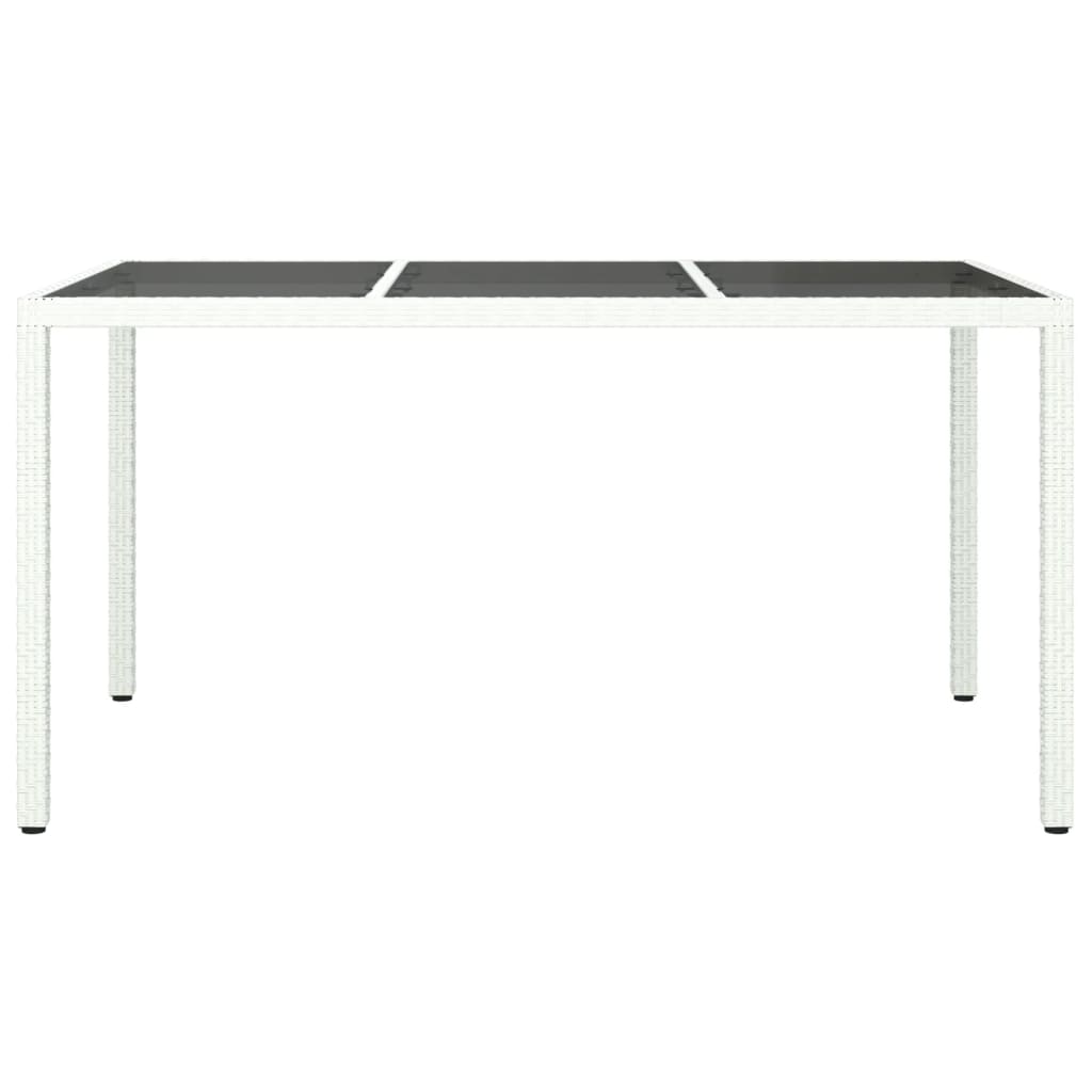 vidaXL Puutarhapöytä 150x90x75cm karkaistu lasi ja polyrottinki valk.
