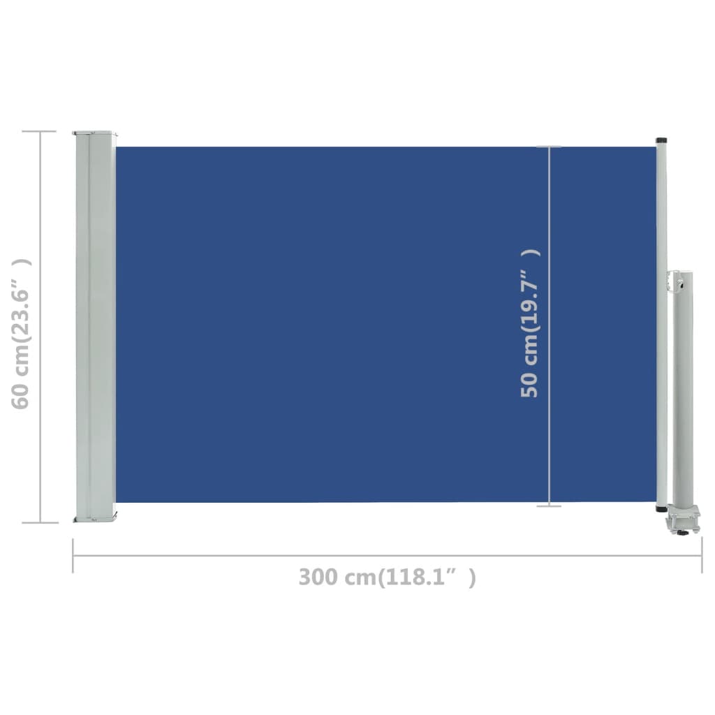 vidaXL Sisäänvedettävä terassin sivumarkiisi 60x300 cm sininen
