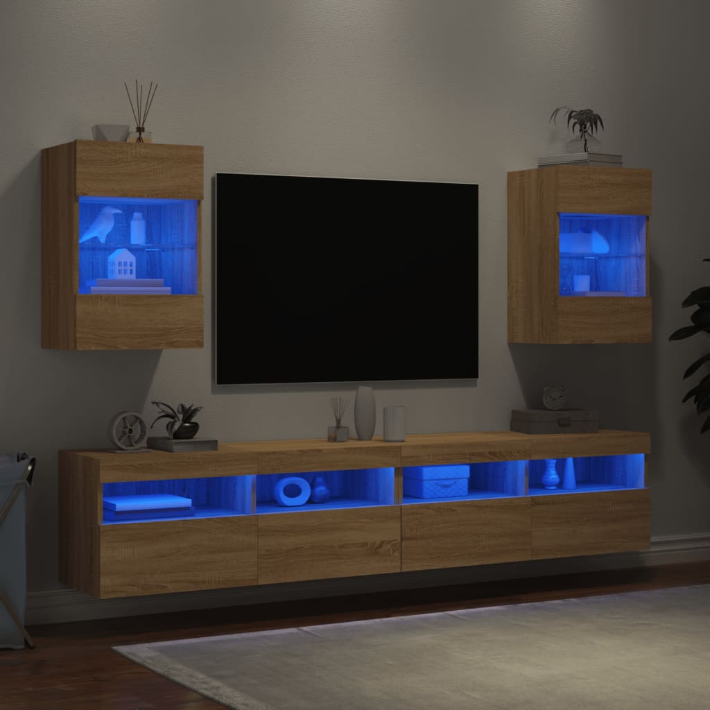 vidaXL TV-seinäkaapit LED-valoilla 2 kpl Sonoma-tammi 40x30x60,5 cm