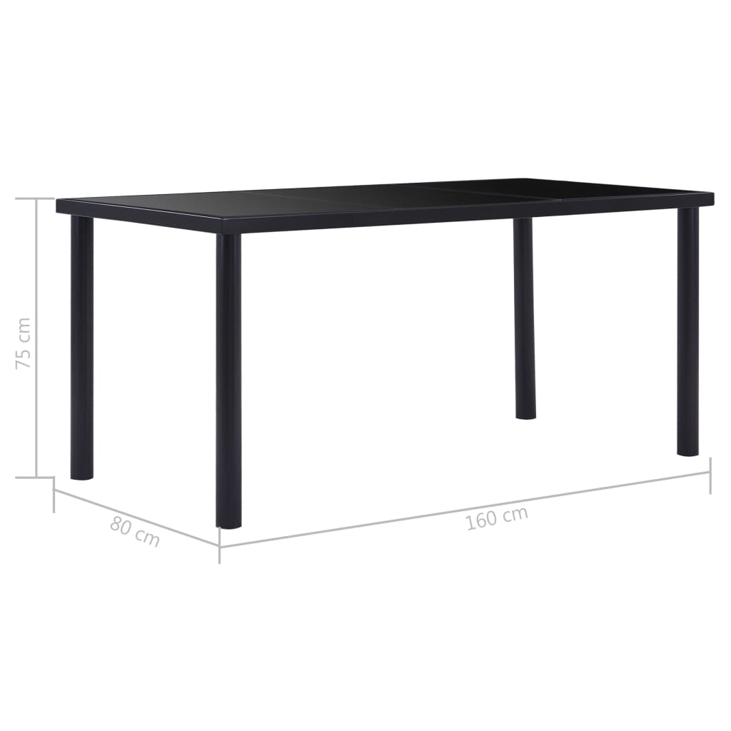vidaXL Ruokapöytä musta 160x80x75 cm karkaistu lasi