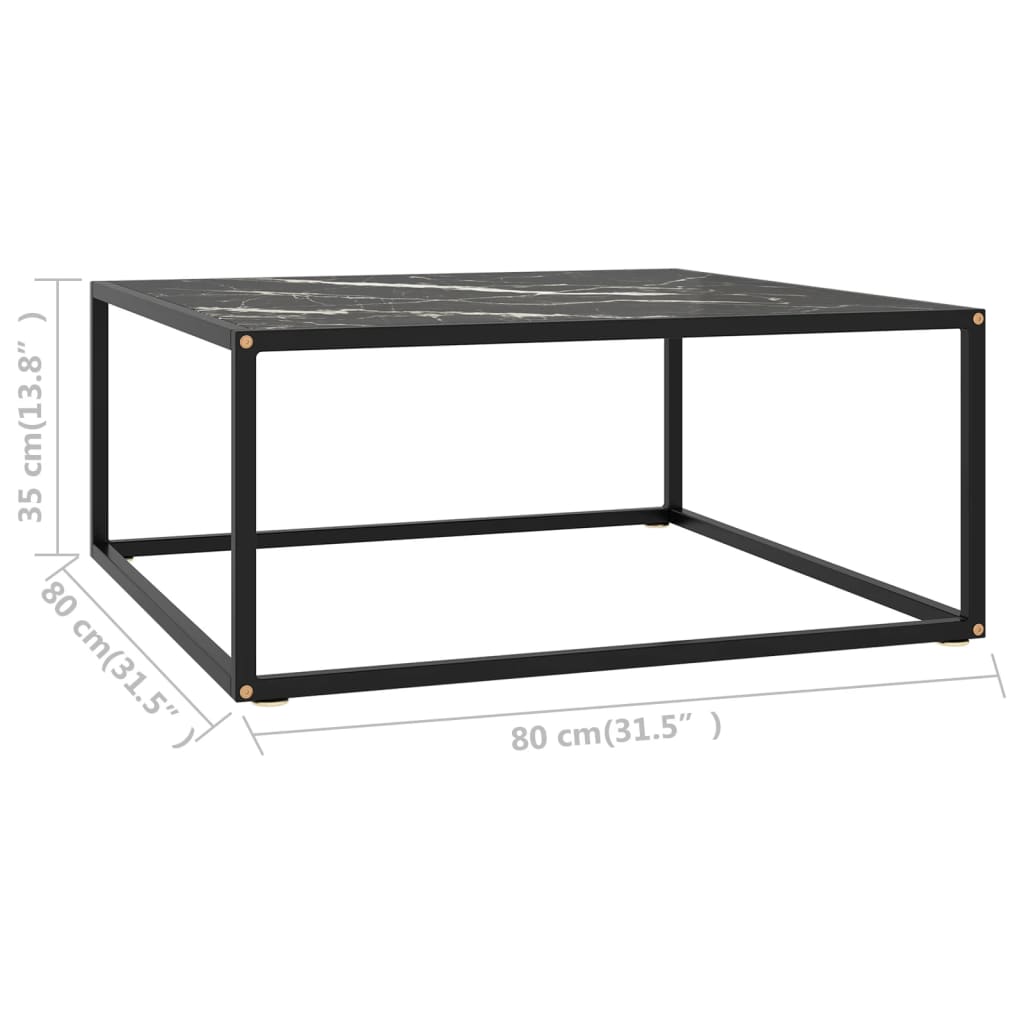 vidaXL Sohvapöytä musta mustalla marmorilasilla 80x80x35 cm