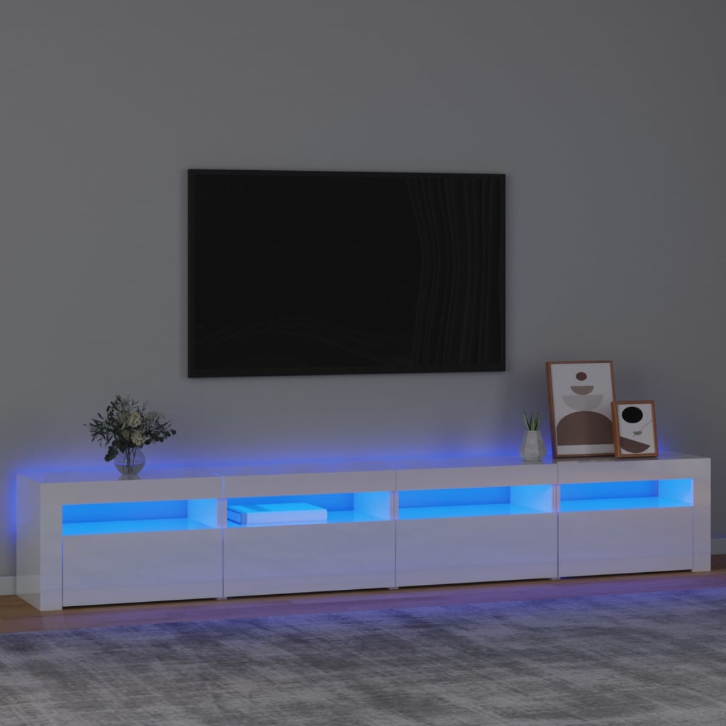 vidaXL TV-taso LED-valoilla korkeakiilto valkoinen 240x35x40 cm