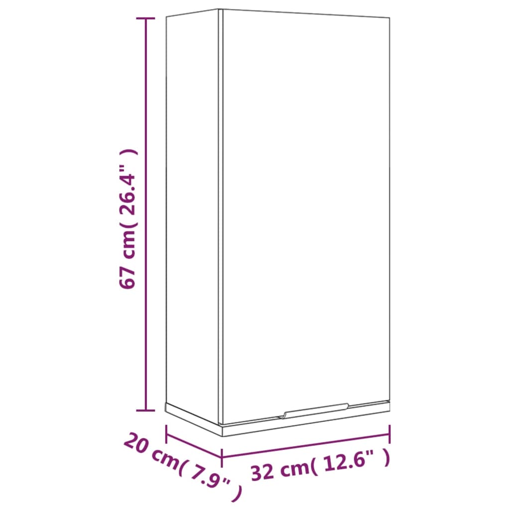 vidaXL Seinäkiinnitettävä kylpyhuoneen kaappi korkeak valk 32x20x67 cm
