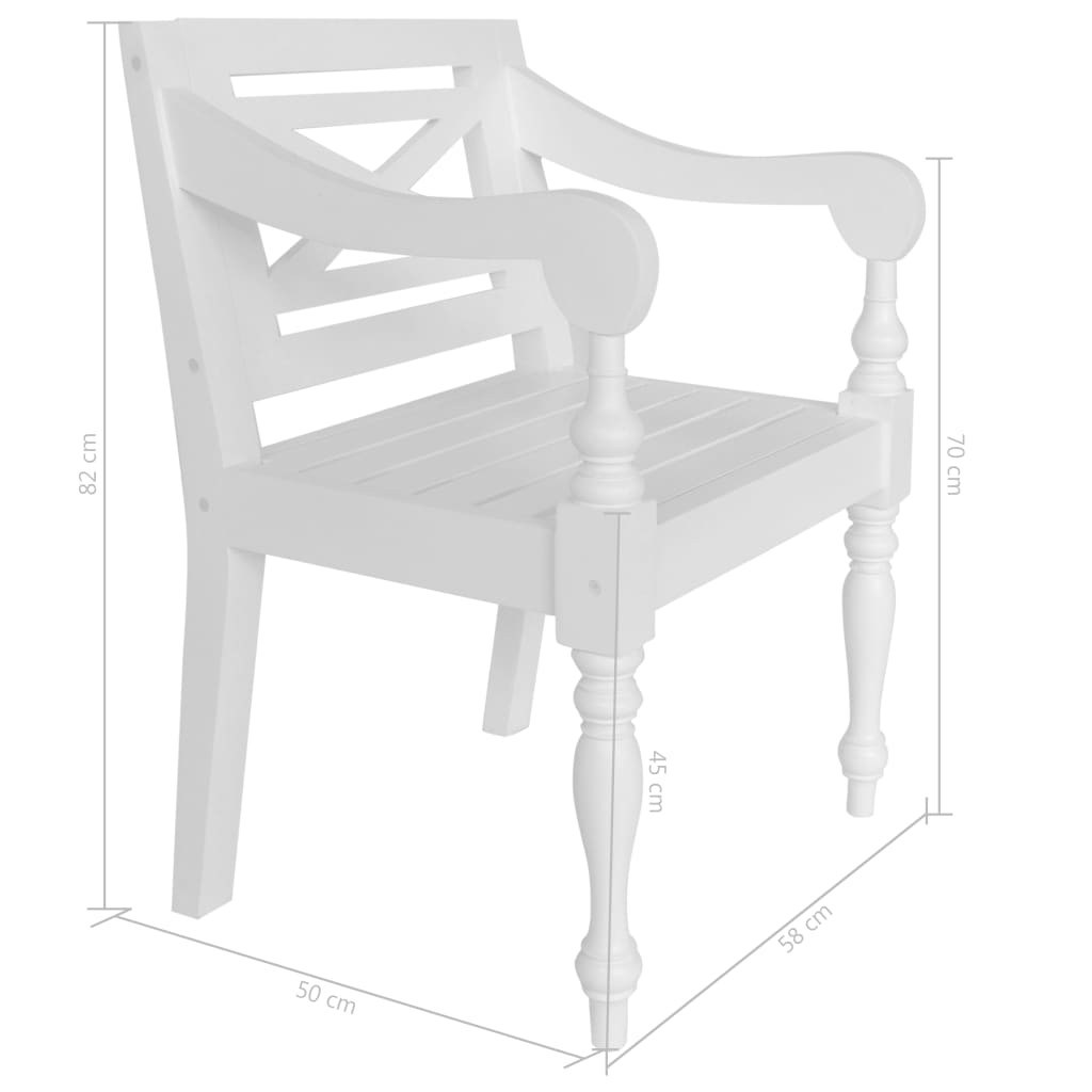 vidaXL Batavia-tuolit 2 kpl valkoinen täysi mahonki