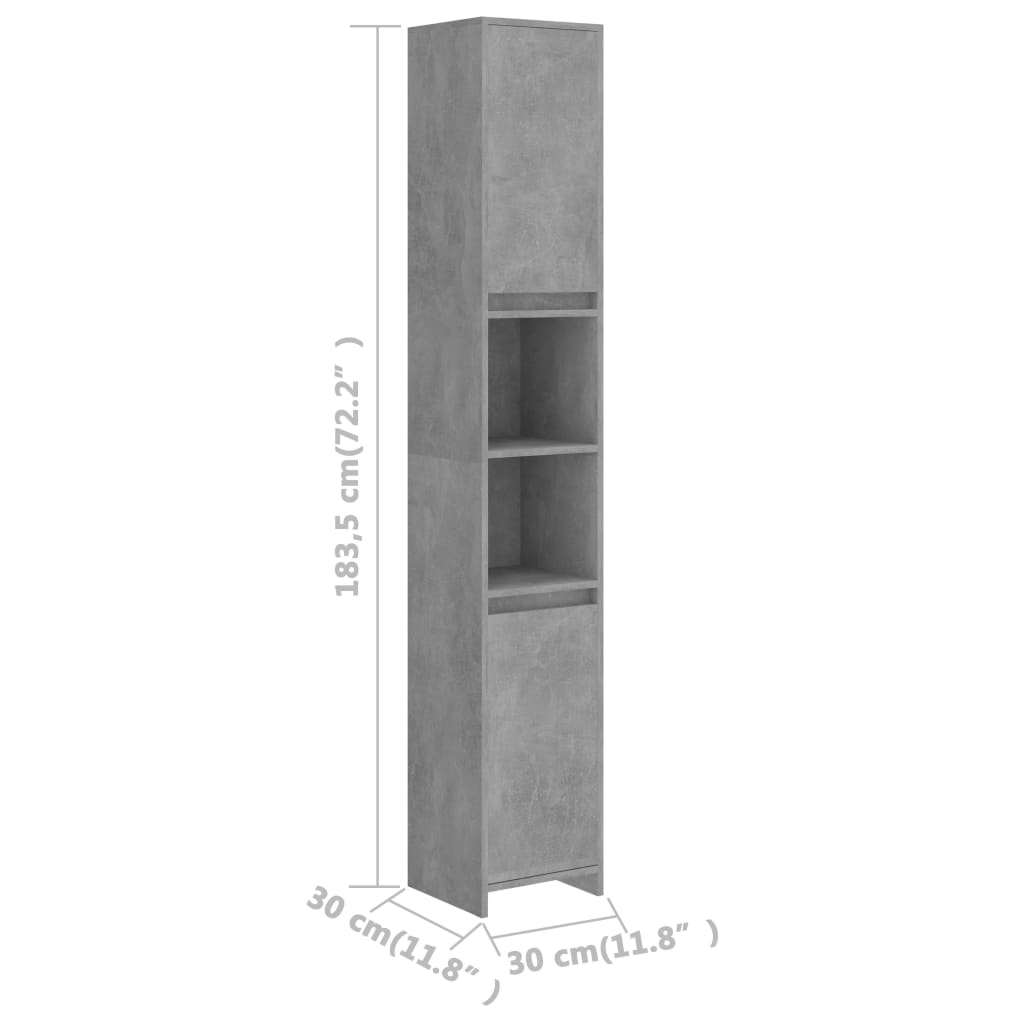 vidaXL Kylpyhuonekaappi betoninharmaa 30x30x183,5 cm tekninen puu