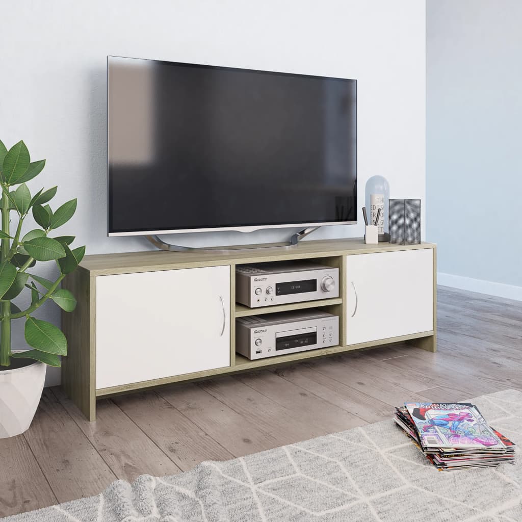 vidaXL TV-taso valkoinen ja Sonoma-tammi 120x30x37,5 cm tekninen puu