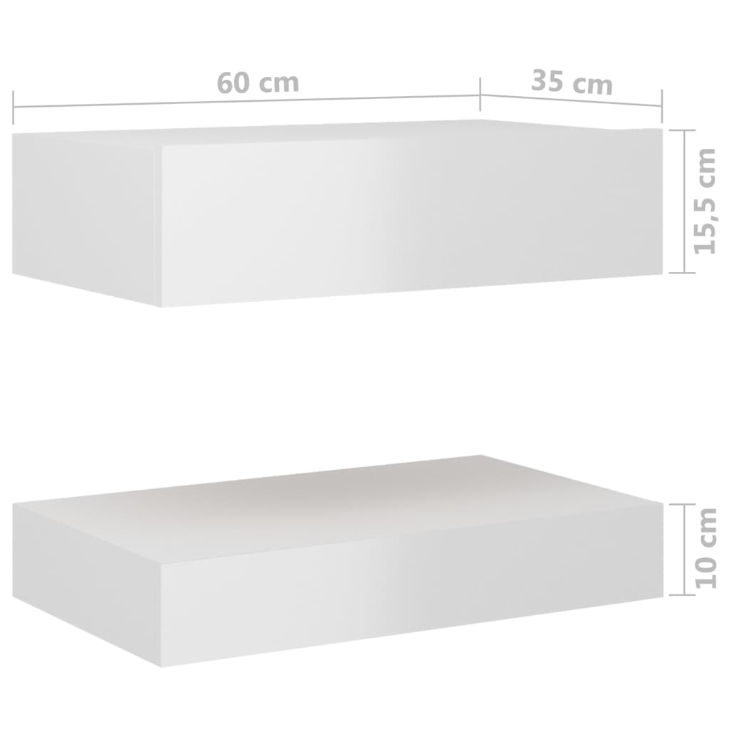 vidaXL Yöpöydät 2 kpl korkeakiilto valkoinen 60x35 cm lastulevy