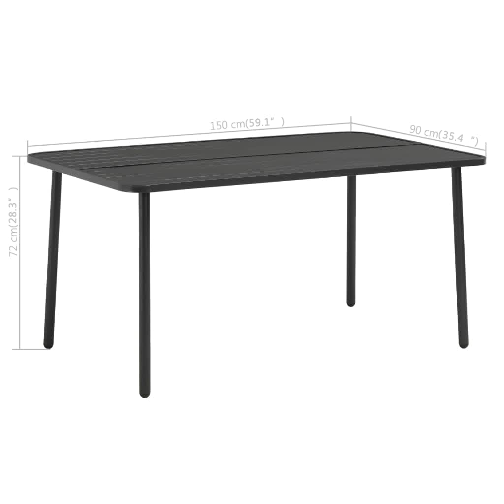 vidaXL Puutarhapöytä tummanharmaa 150x90x72 cm teräs