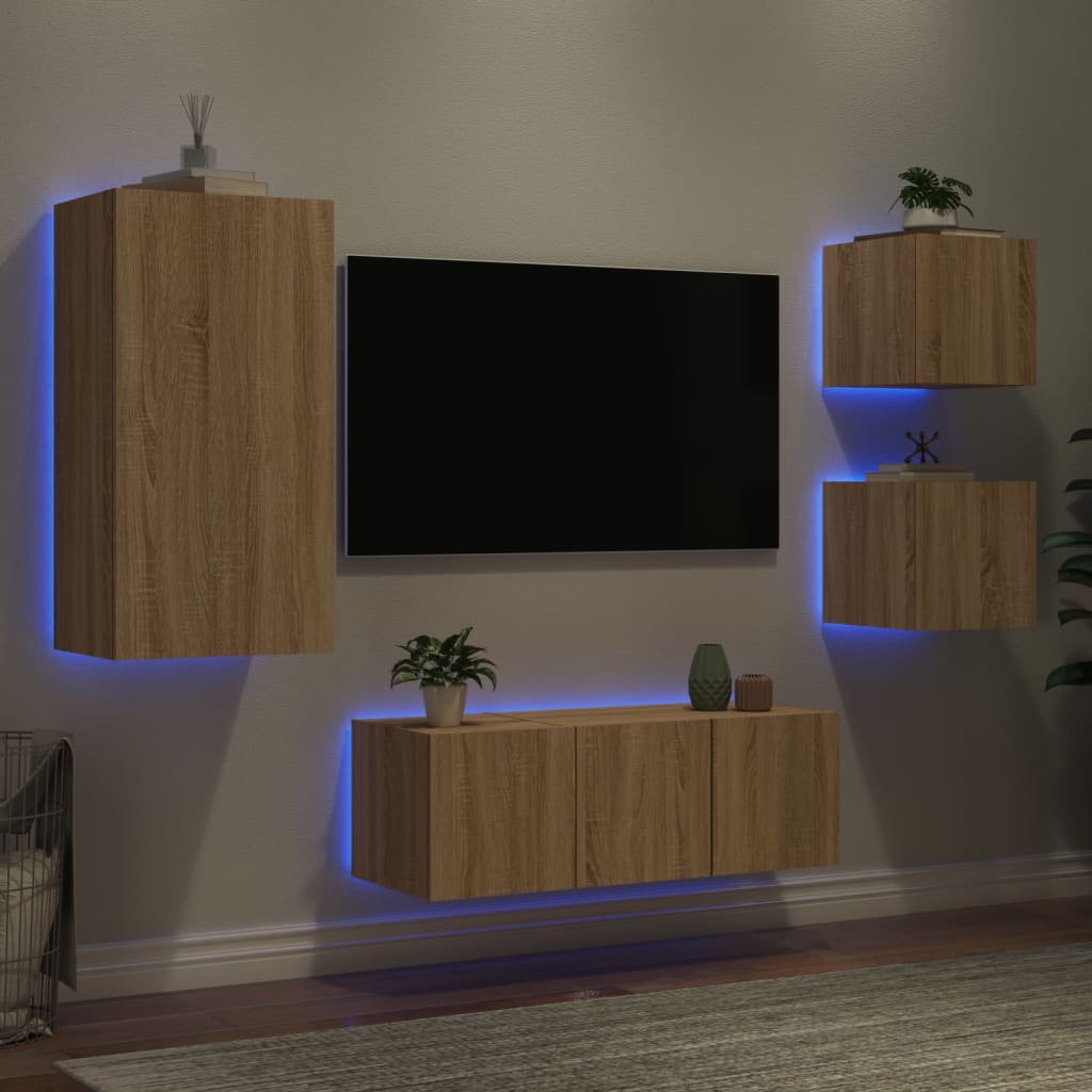 vidaXL 5-osainen LED TV-kaappisarja Sonoma-tammi tekninen puu