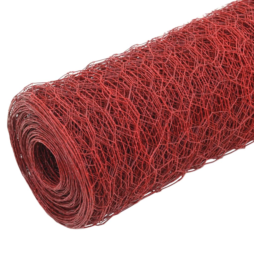 vidaXL Kanaverkko teräs PVC pinnoitteella 25x1 m punainen