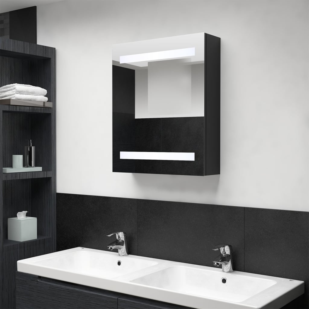 vidaXL LED kylpyhuoneen peilikaappi musta 50x14x60 cm