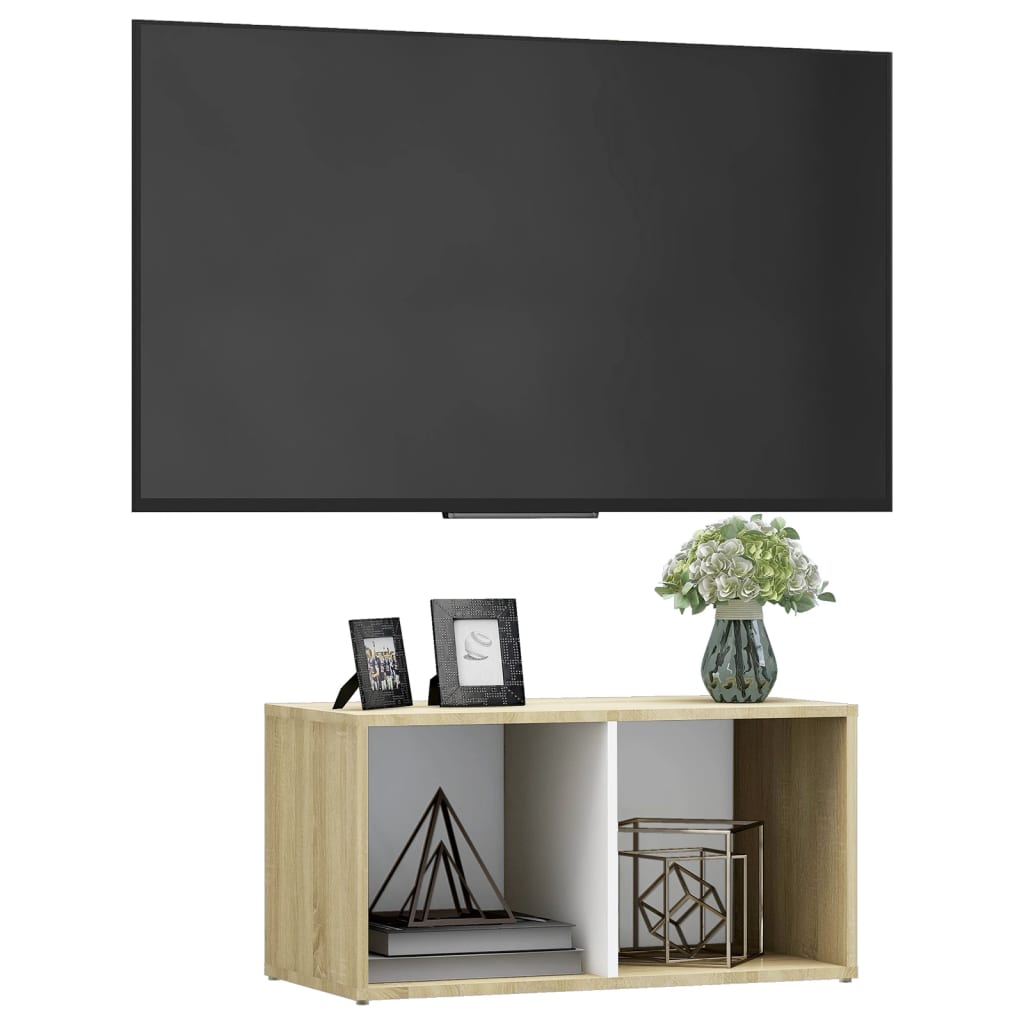 vidaXL TV-taso valkoinen ja Sonoma-tammi 72x35x36,5 cm lastulevy