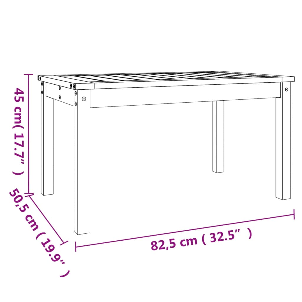 vidaXL Puutarhapöytä 82,5x50,5x45 cm täysi douglaskuusi