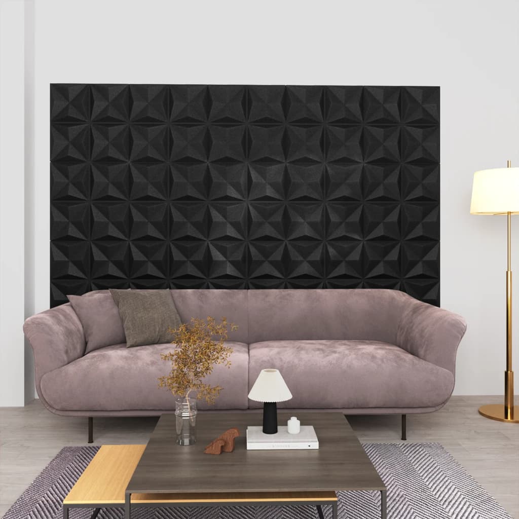vidaXL 3D-seinäpaneelit 48 kpl 50x50 cm musta origami 12 m²