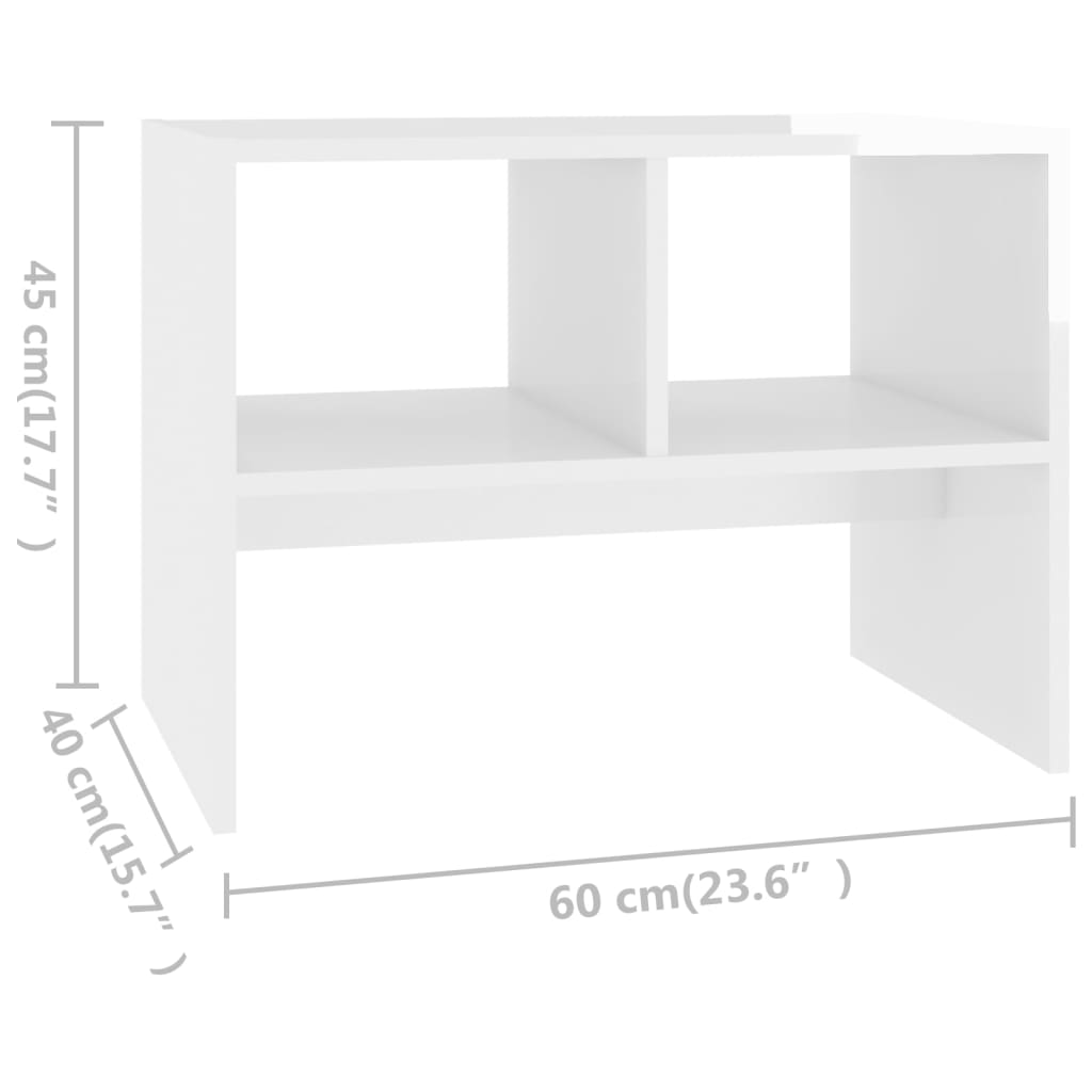 vidaXL Sivupöytä korkeakiilto valkoinen 60x40x45 cm lastulevy
