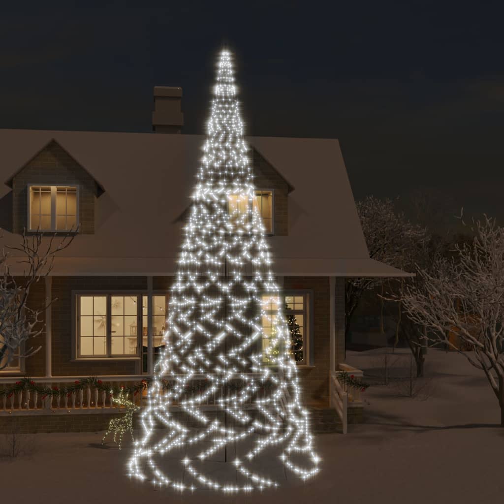 vidaXL Joulukuusi lipputankoon 3000 kylmän valkoista LEDiä 800 cm