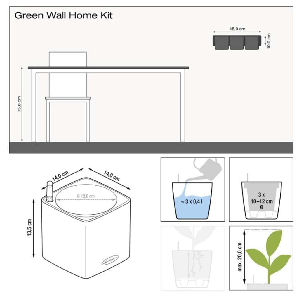 LECHUZA Kukkalaatikot 3 kpl Green Wall Home Kit valkoinen