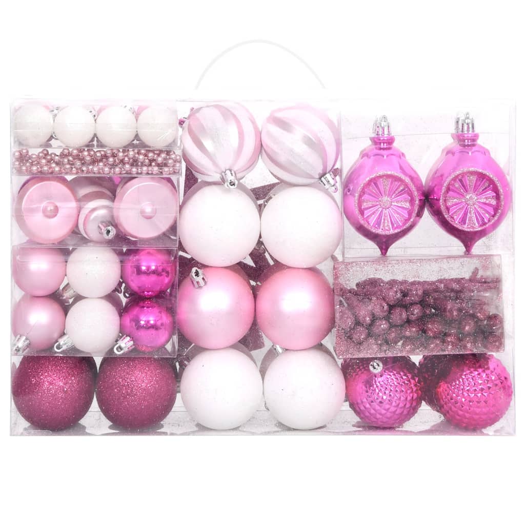 vidaXL Joulukuusen koristesarja 108 kpl valkoinen ja pinkki
