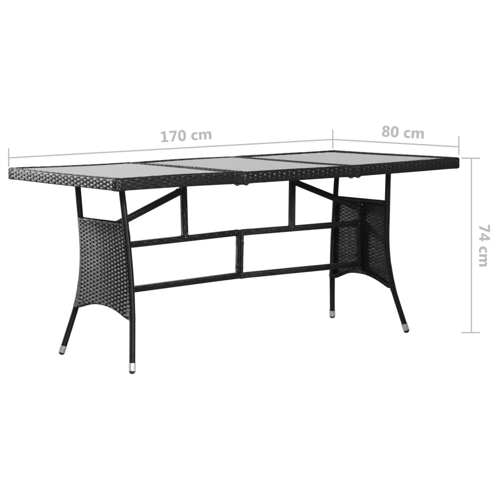 vidaXL Puutarhapöytä musta 170x80x74 cm polyrottinki