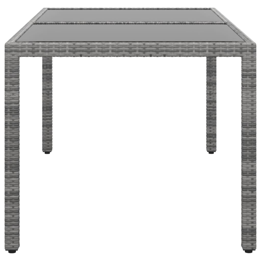 vidaXL Puutarhapöytä 150x90x75cm karkaistu lasi ja polyrottinki harmaa