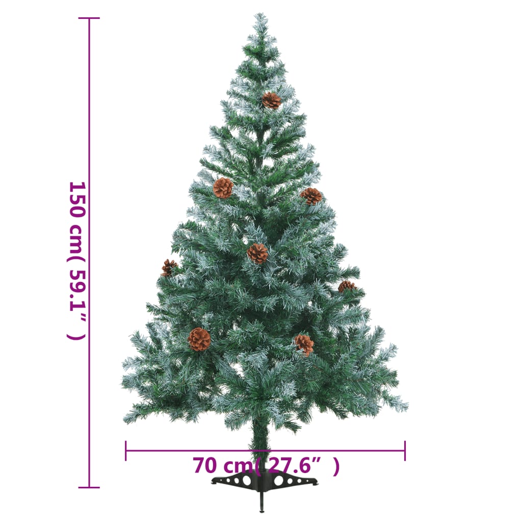 vidaXL Huurteinen joulukuusi kävyillä 150 cm