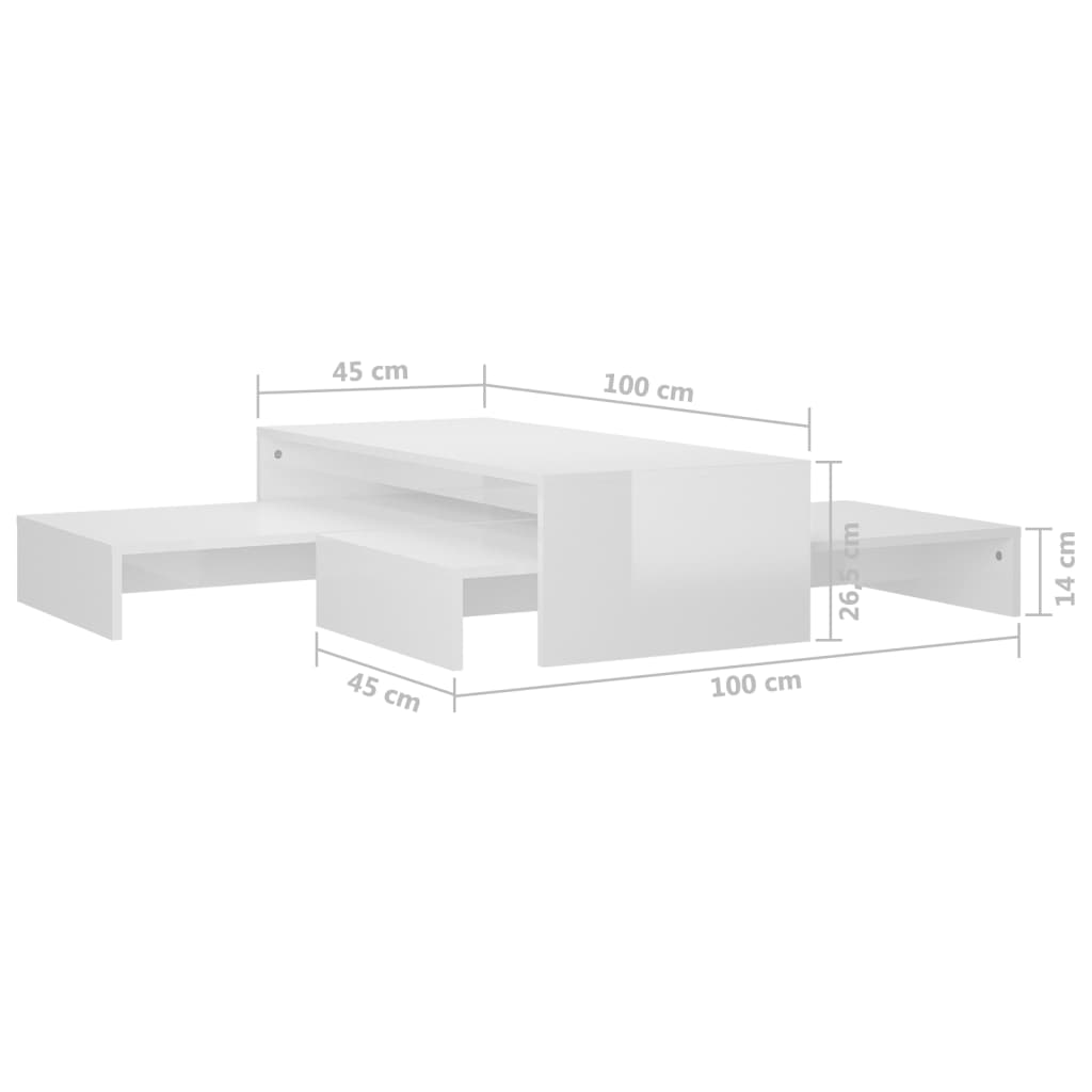 vidaXL Sohvapöytäsarja korkeakiilto valkoinen 100x100x26,5 cm