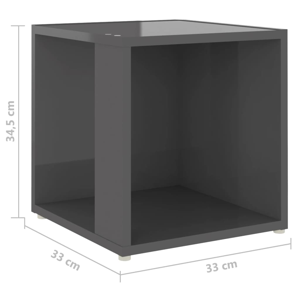 vidaXL Sivupöytä korkeakiilto harmaa 33x33x34,5 cm lastulevy