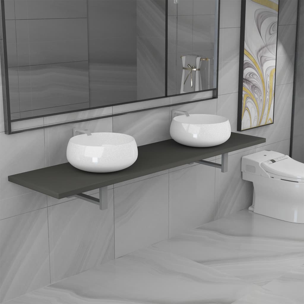vidaXL Kolmiosainen kylpyhuoneen kalustesarja keraaminen harmaa