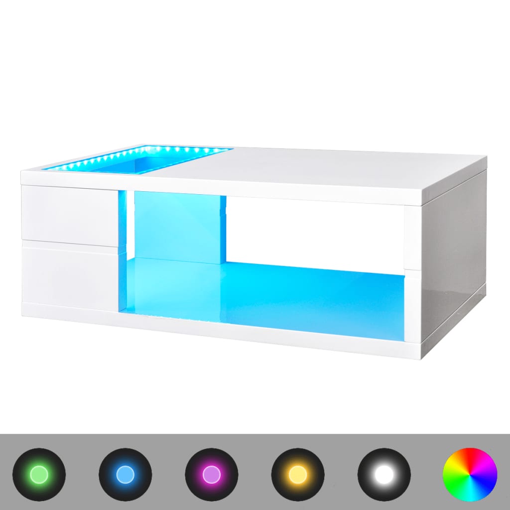 vidaXL Sohvapöytä terävät kulmat ja LED-valot Korkeakiilto valkoinen